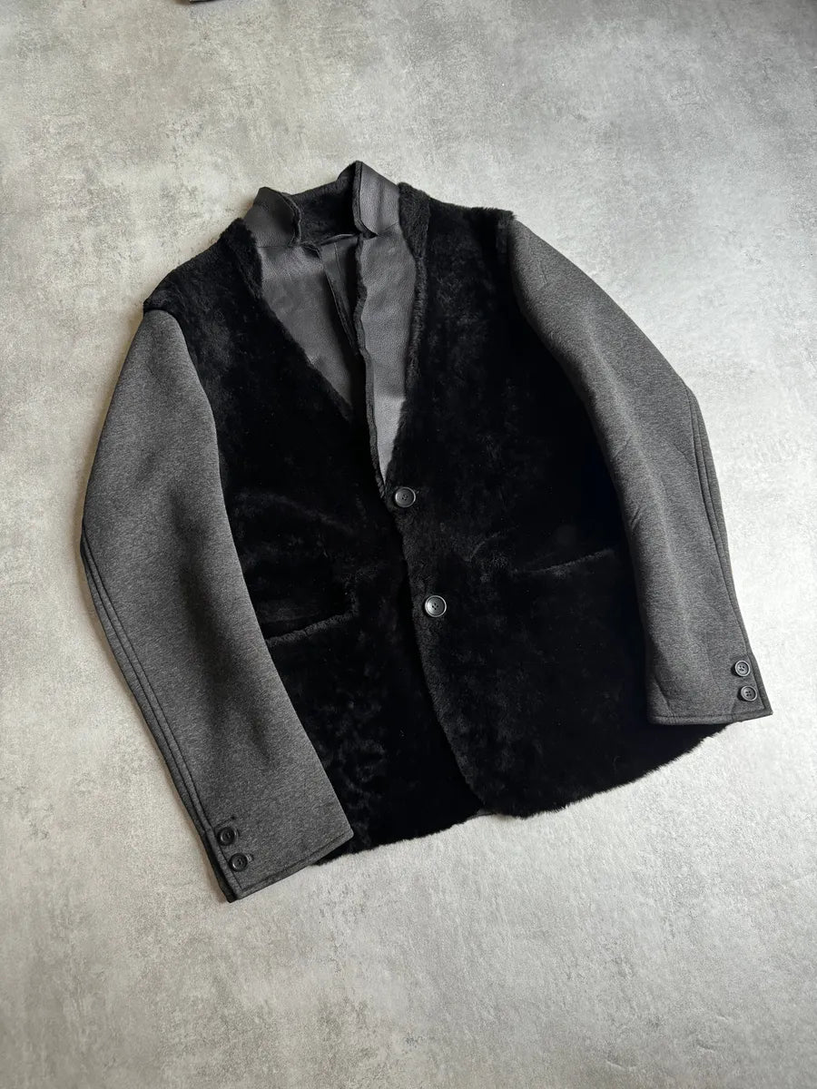 AW2013 Emporio Armani Lamb Shearling Black Hybride Blazer Jacket (L) kdQbxaB 11