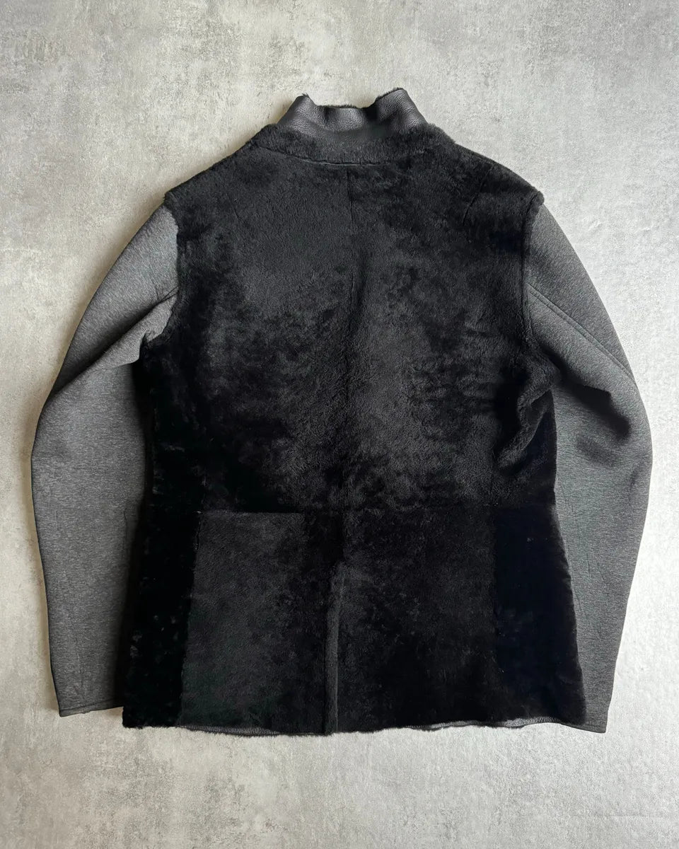 AW2013 Emporio Armani Lamb Shearling Black Hybride Blazer Jacket (L) kdQbxaB 2