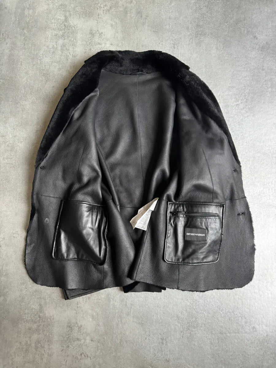 AW2013 Emporio Armani Lamb Shearling Black Hybride Blazer Jacket (L) kdQbxaB 8