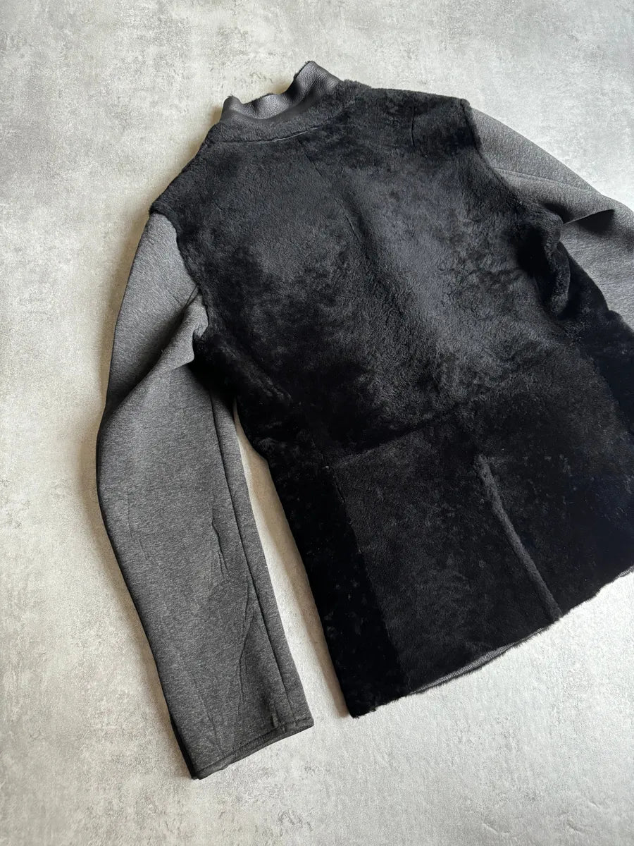 AW2013 Emporio Armani Lamb Shearling Black Hybride Blazer Jacket (L) kdQbxaB 9