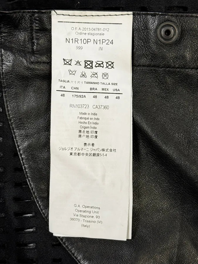 AW2013 Emporio Armani Perforated Black Leather Bomber Jacket LsdBjvo 9