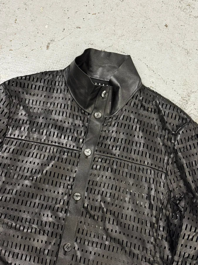 AW2013 Emporio Armani Perforated Black Leather Bomber Jacket LsdBjvo 4