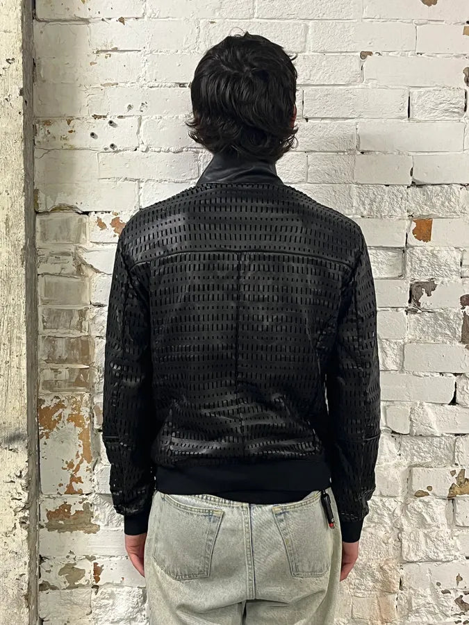 AW2013 Emporio Armani Perforated Black Leather Bomber Jacket LsdBjvo 2