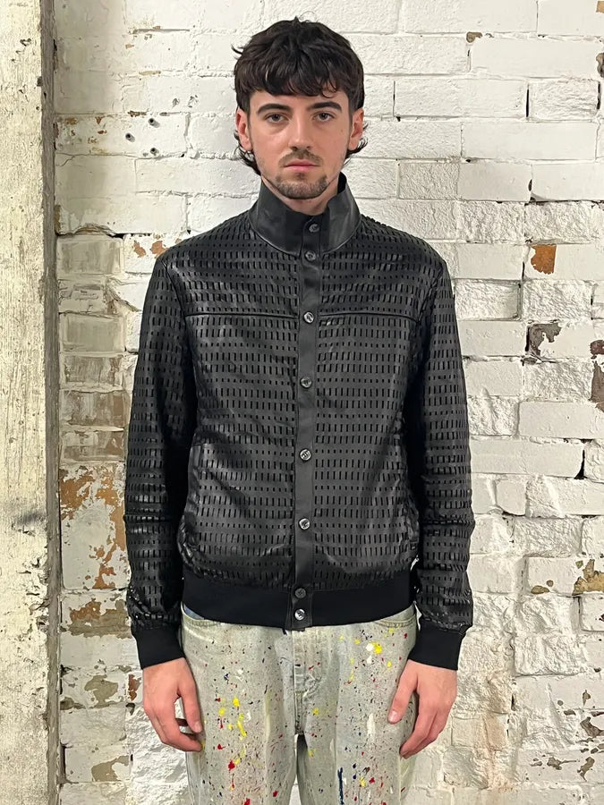 AW2013 Emporio Armani Perforated Black Leather Bomber Jacket LsdBjvo 1