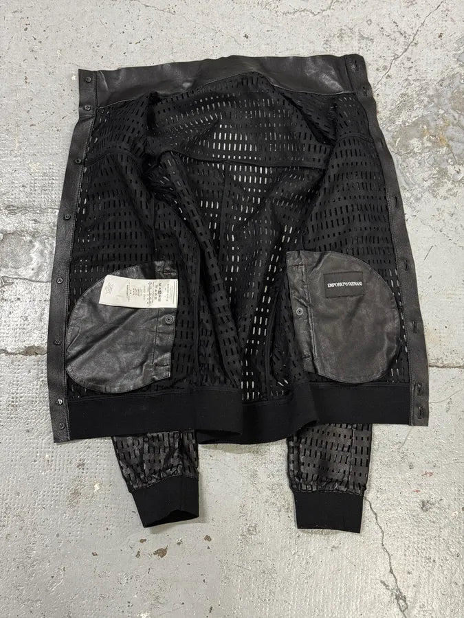 AW2013 Emporio Armani Perforated Black Leather Bomber Jacket LsdBjvo 6