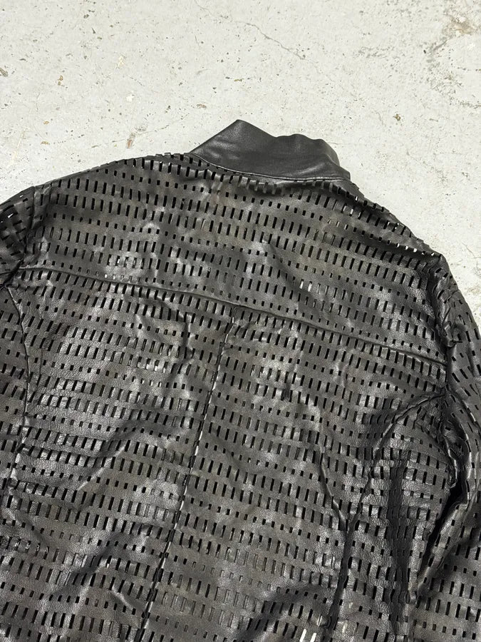 AW2013 Emporio Armani Perforated Black Leather Bomber Jacket LsdBjvo 5