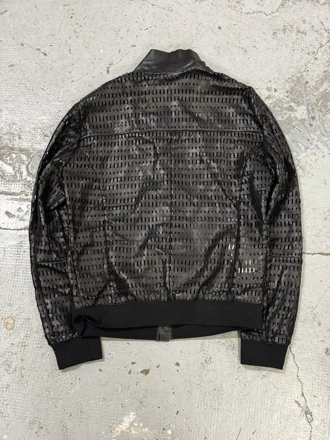 AW2013 Emporio Armani Perforated Black Leather Bomber Jacket LsdBjvo 3