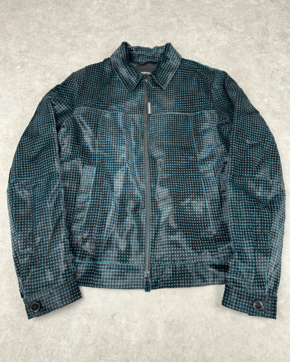AW2013 Emporio Armani Pony Hair Blue & Black Leather Jacket nmfuoDr 0