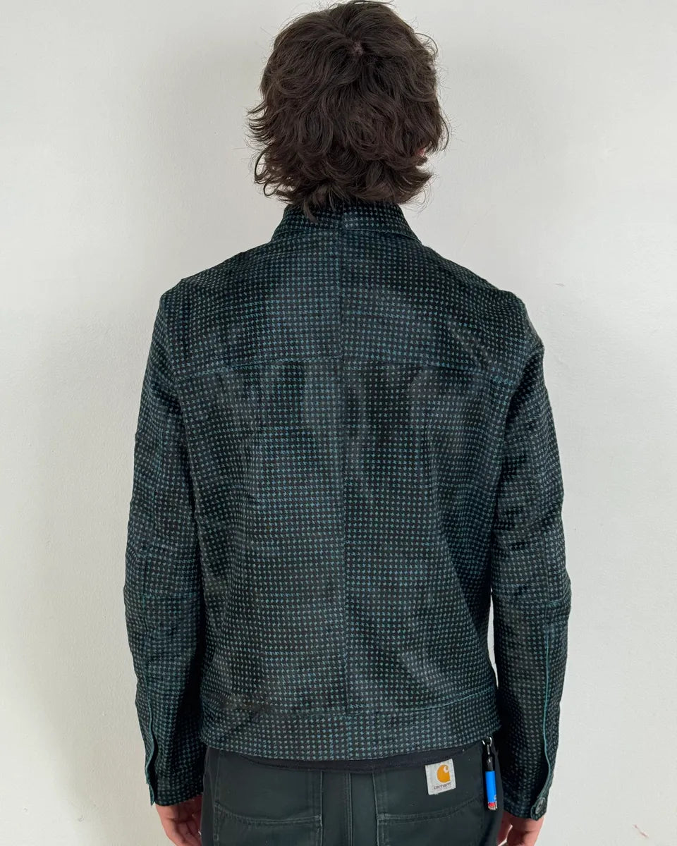 AW2013 Emporio Armani Pony Hair Blue & Black Leather Jacket nmfuoDr 2
