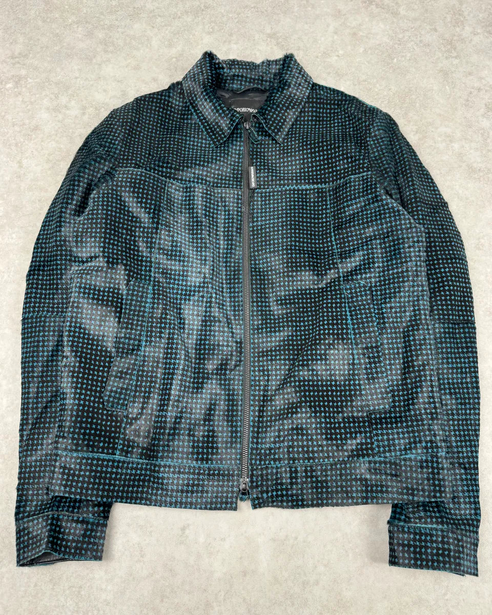AW2013 Emporio Armani Pony Hair Blue & Black Leather Jacket nmfuoDr 3