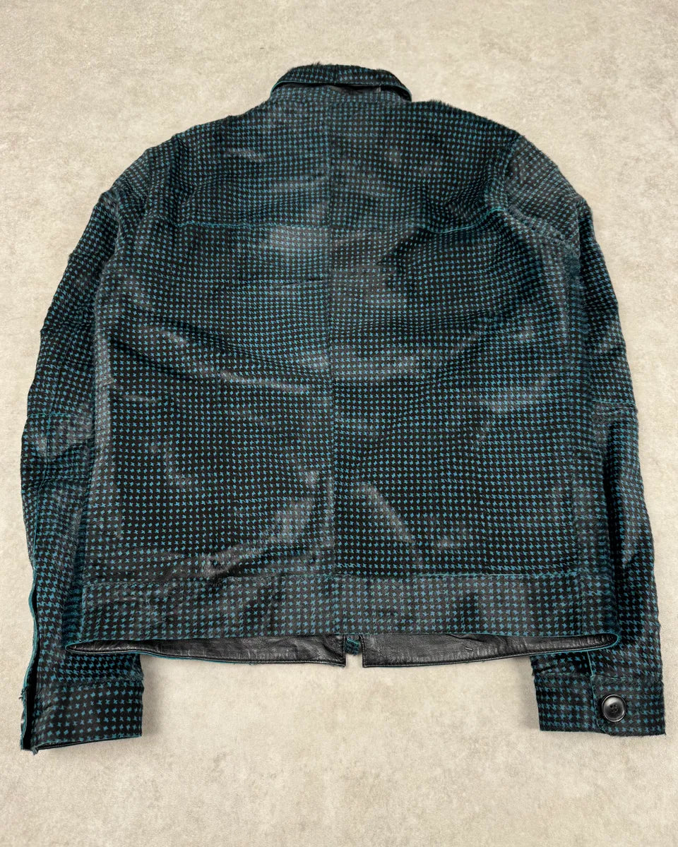 AW2013 Emporio Armani Pony Hair Blue & Black Leather Jacket nmfuoDr 6