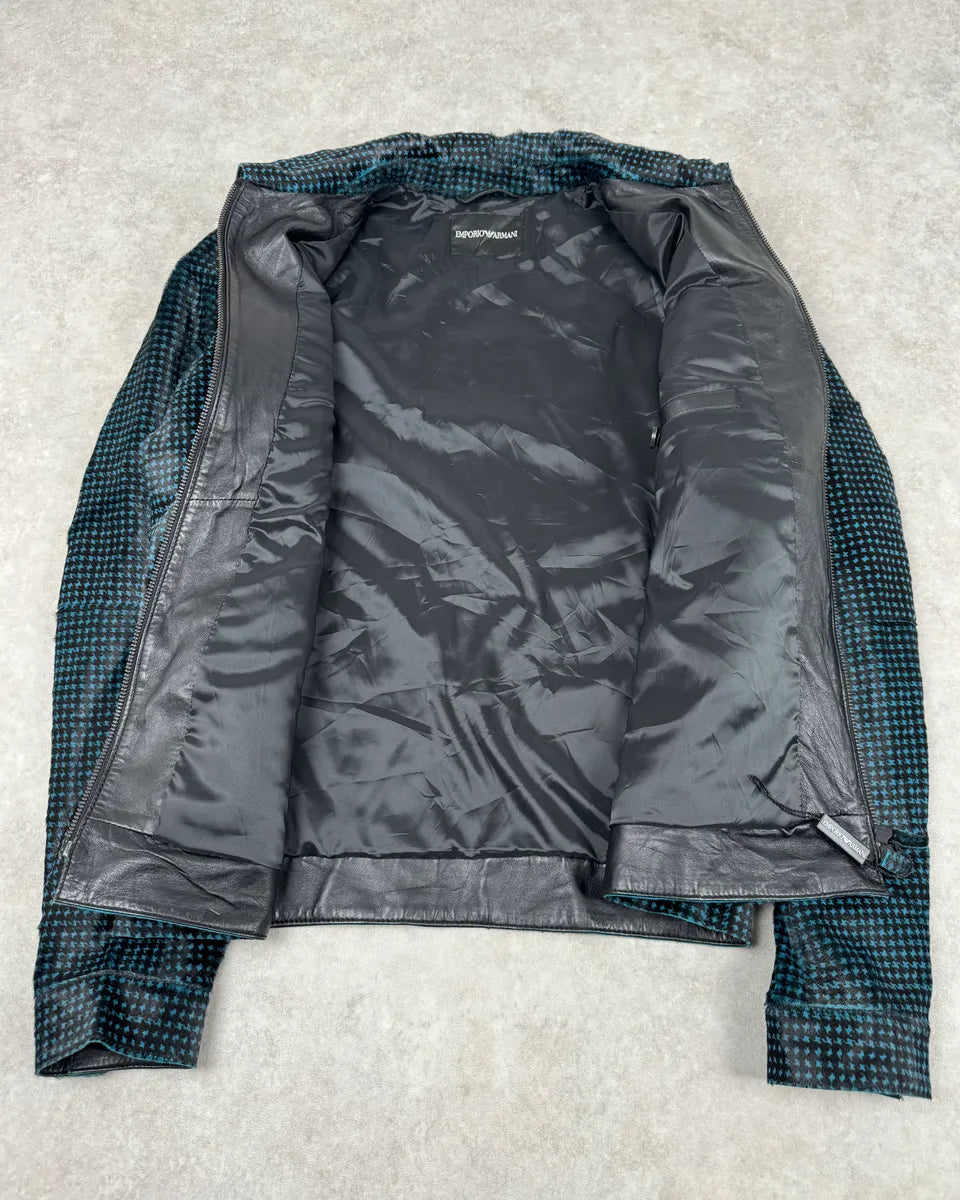 AW2013 Emporio Armani Pony Hair Blue & Black Leather Jacket nmfuoDr 7