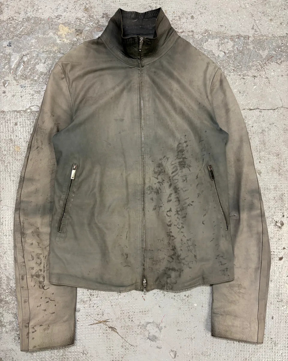 AW2013 Emporio Armani Raw Creamy Artisanal Leather Jacket FkdErNV 0