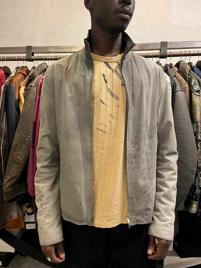 AW2013 Emporio Armani Raw Creamy Artisanal Leather Jacket FkdErNV 1