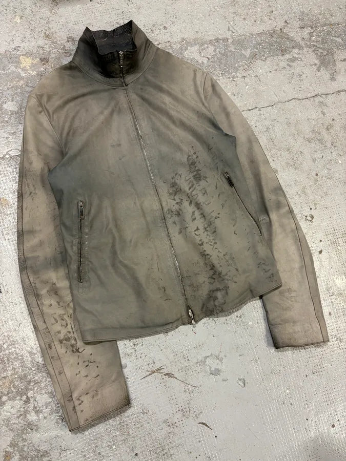 AW2013 Emporio Armani Raw Creamy Artisanal Leather Jacket FkdErNV 3