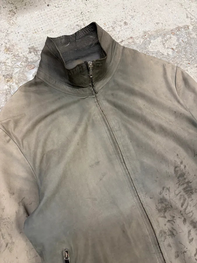 AW2013 Emporio Armani Raw Creamy Artisanal Leather Jacket FkdErNV 4