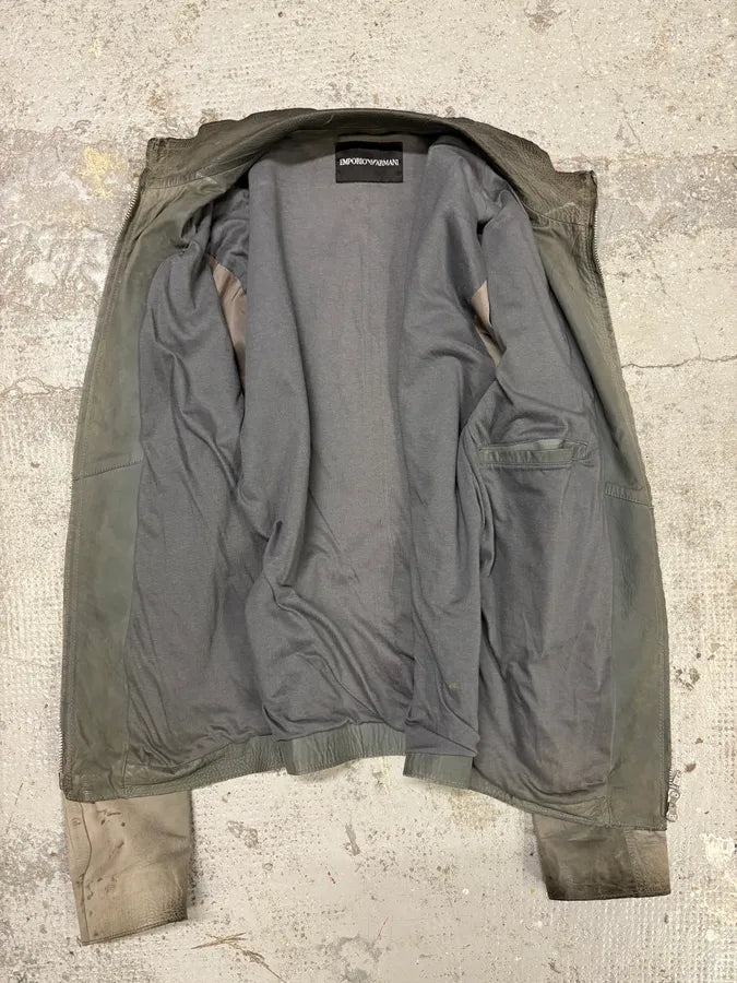 AW2013 Emporio Armani Raw Creamy Artisanal Leather Jacket FkdErNV 6