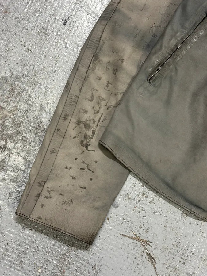 AW2013 Emporio Armani Raw Creamy Artisanal Leather Jacket FkdErNV 7