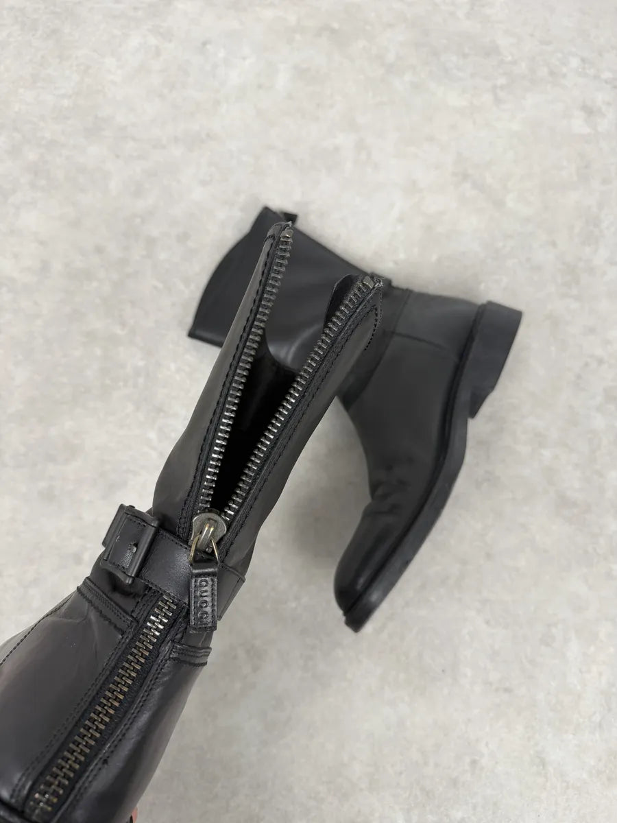 AW2013 Gucci Black Ankle Leather Combat Boots dVDOIiu 5
