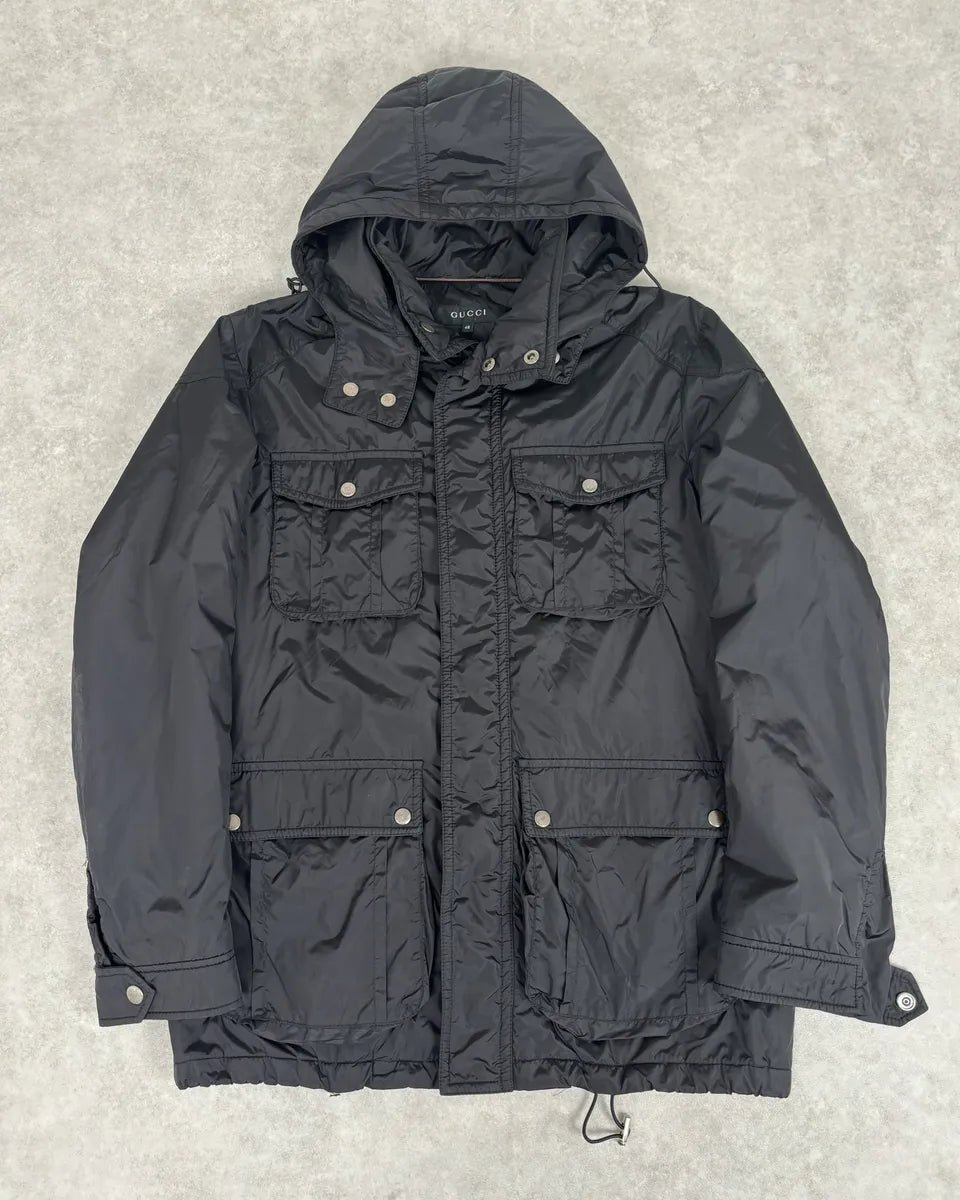 AW2013 Gucci Black Long Windbreaker Hooded Jacket zwryTrB 0