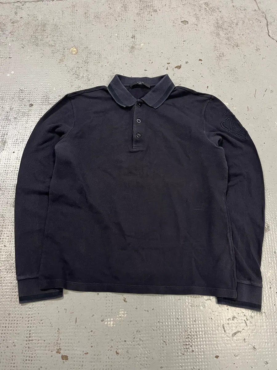 AW2013 Gucci Knight Embroidered Navy Longsleeve Polo EmiWpgp 0