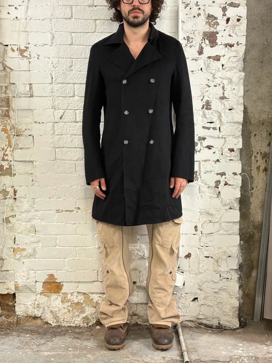 AW2013 Jil Sander Double-Breasted Unlined Black Wool Coat sohBoXN 1