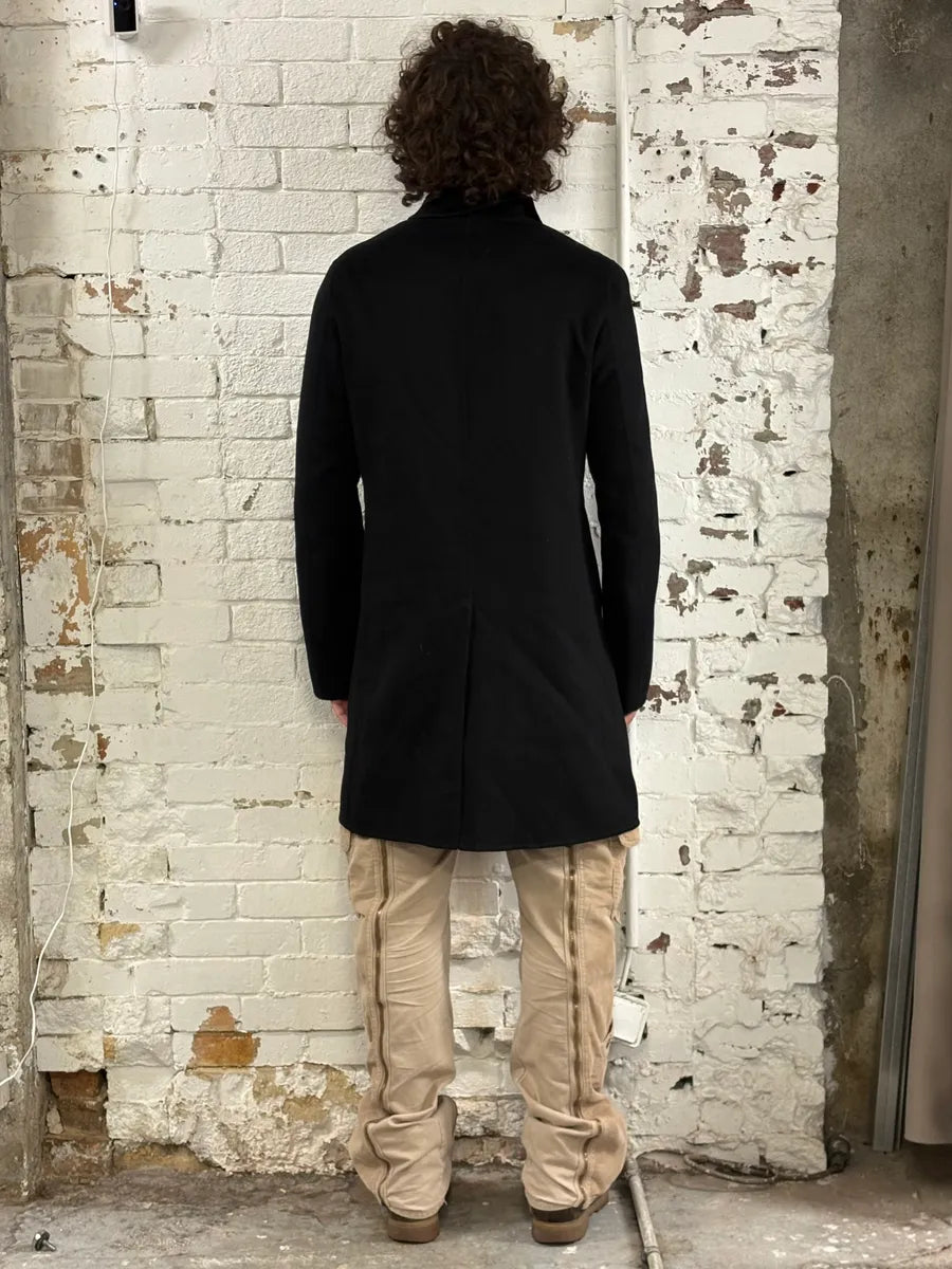 AW2013 Jil Sander Double-Breasted Unlined Black Wool Coat sohBoXN 2