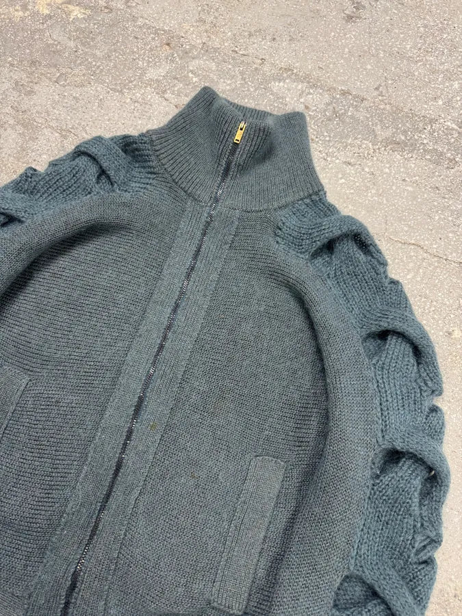 AW2013 Margiela MM6 Wool Blue Green Woven Zip-Up (S) 3