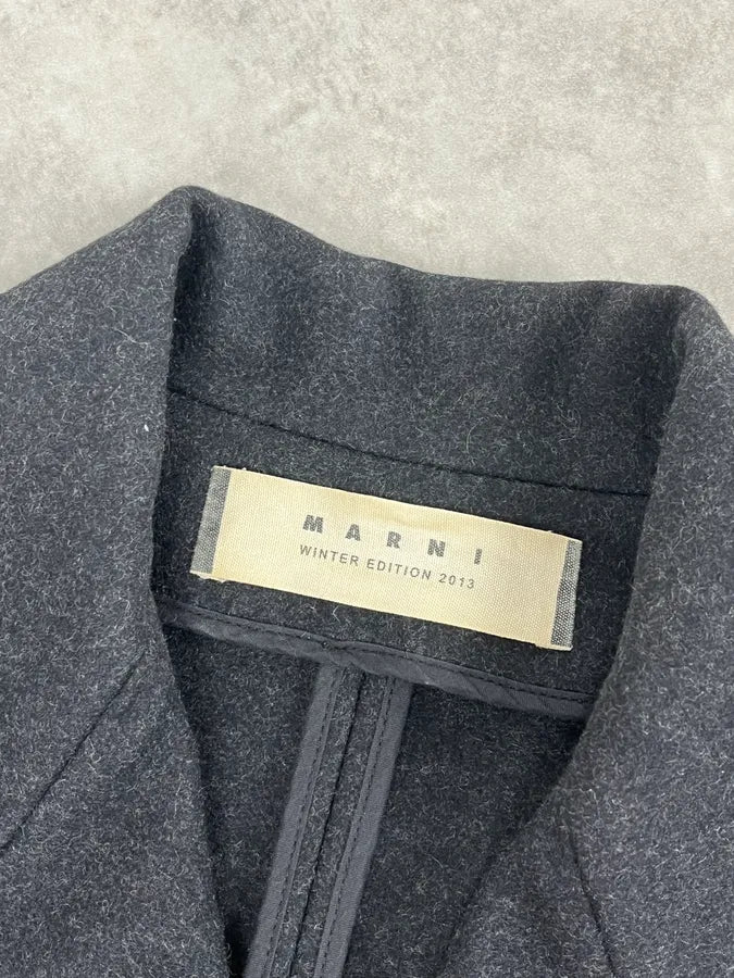 AW2013 Marni Dark Grey Wool Classy Long Coat sDQTzAq 8