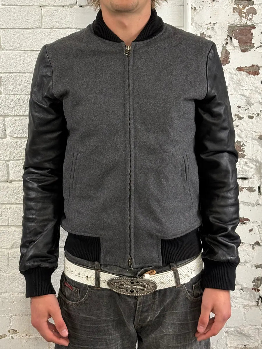 AW2013 Pierre Balmain Grey Wool & Leather Teddy Bomber Jacket WRAKpMH 1