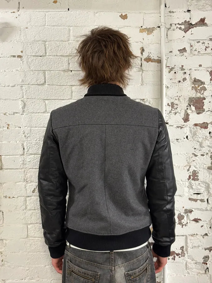 AW2013 Pierre Balmain Grey Wool & Leather Teddy Bomber Jacket WRAKpMH 2