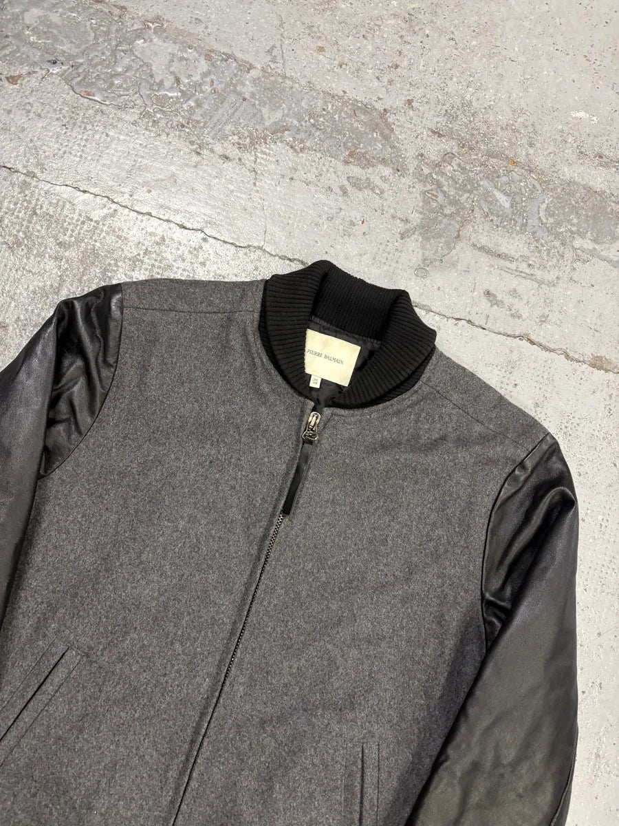AW2013 Pierre Balmain Grey Wool & Leather Teddy Bomber Jacket WRAKpMH 3