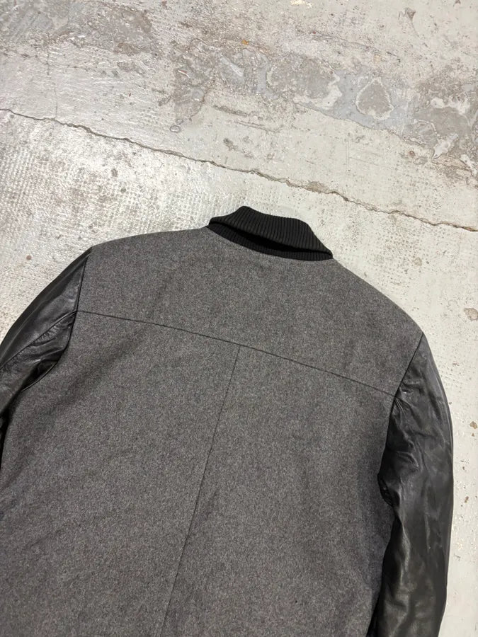 AW2013 Pierre Balmain Grey Wool & Leather Teddy Bomber Jacket WRAKpMH 4