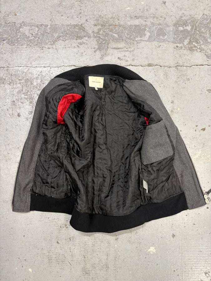 AW2013 Pierre Balmain Grey Wool & Leather Teddy Bomber Jacket WRAKpMH 6