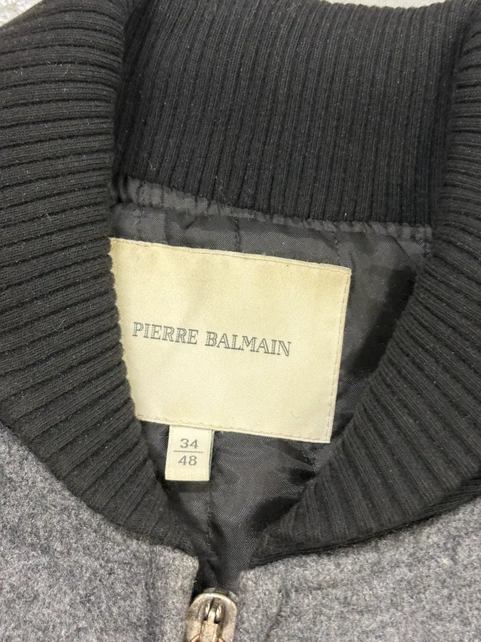 AW2013 Pierre Balmain Grey Wool & Leather Teddy Bomber Jacket WRAKpMH 7