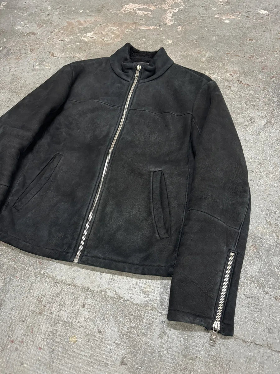 AW2013 Prada Pilot Bomber B3 Black Shearling Leather Jacket OueZrqp 10