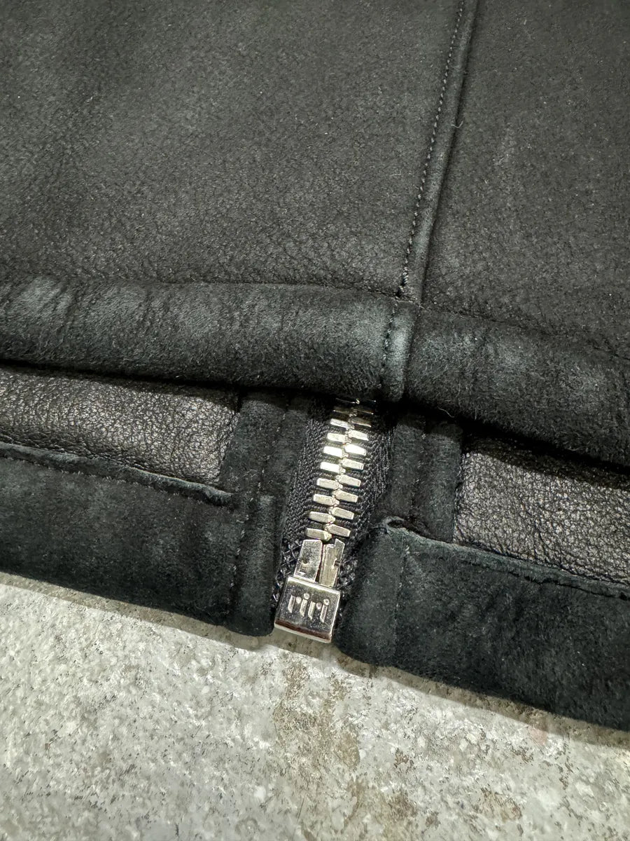 AW2013 Prada Pilot Bomber B3 Black Shearling Leather Jacket OueZrqp 12