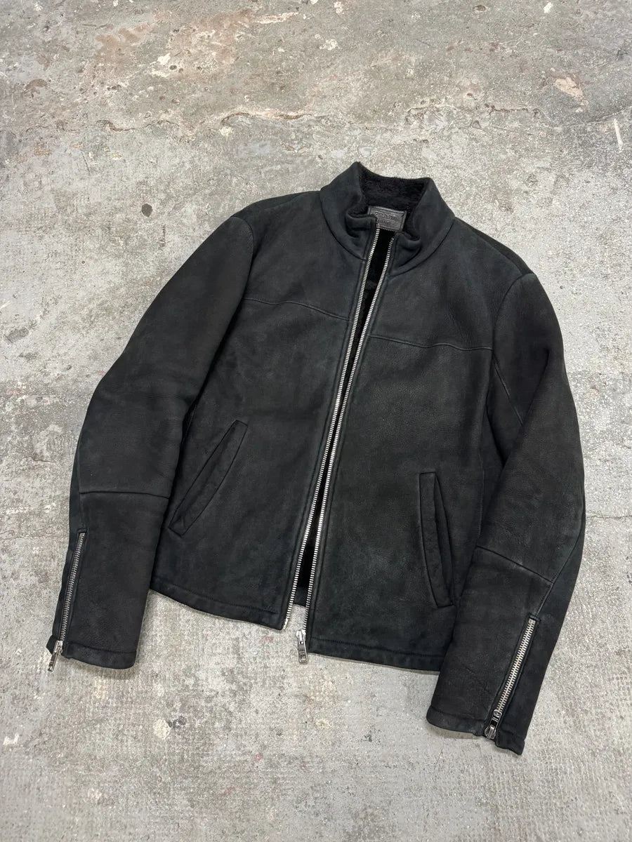 AW2013 Prada Pilot Bomber B3 Black Shearling Leather Jacket OueZrqp 2