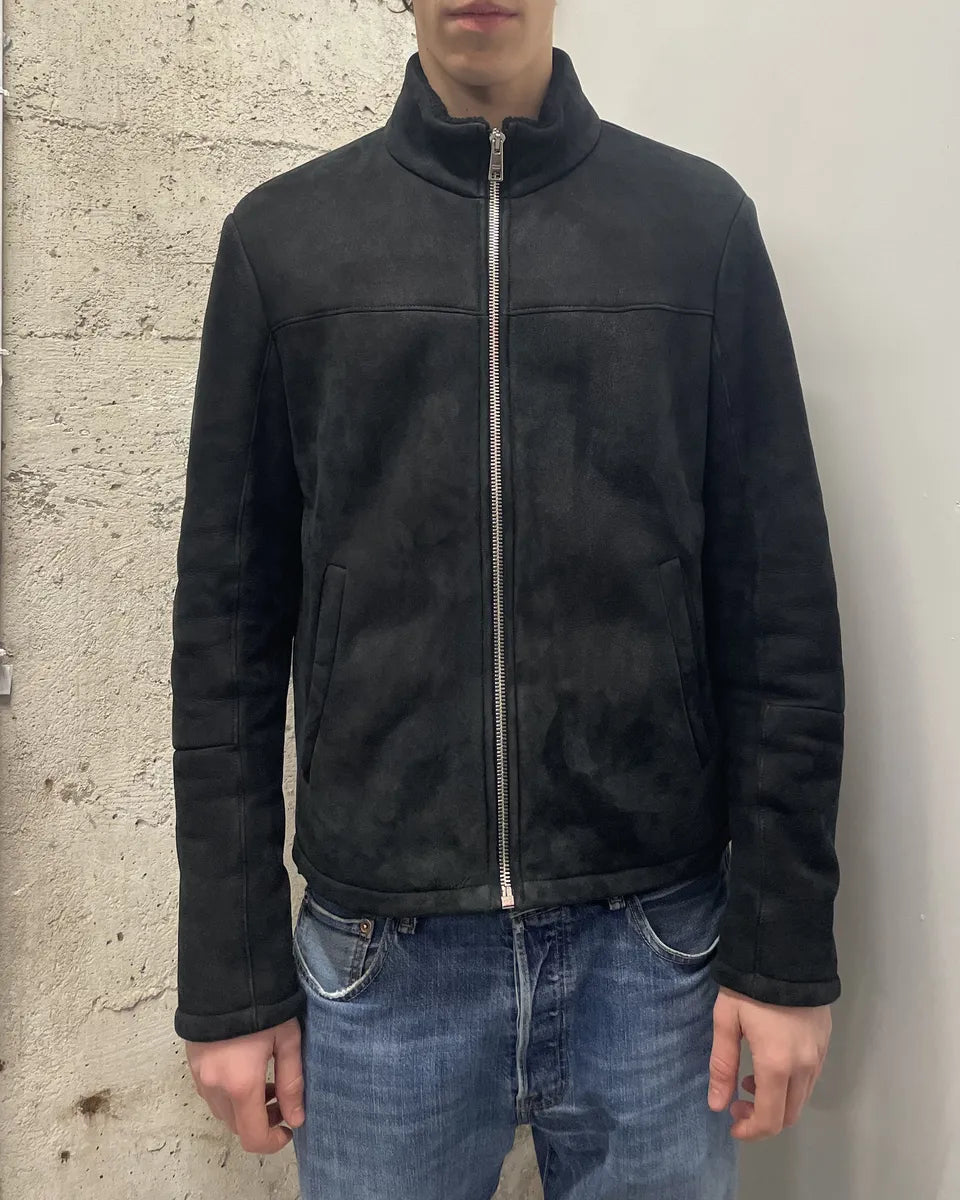 AW2013 Prada Pilot Bomber B3 Black Shearling Leather Jacket OueZrqp 3