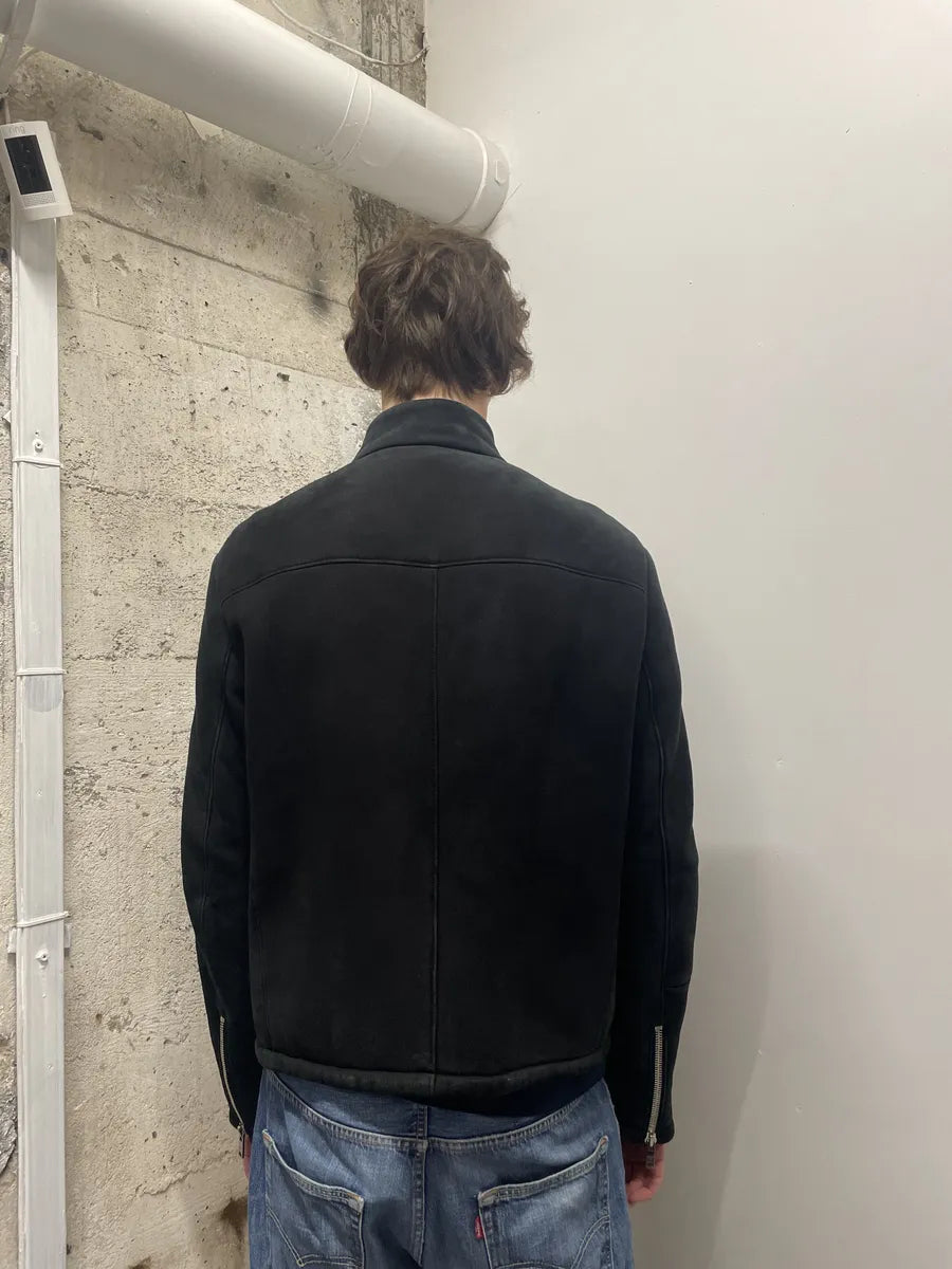 AW2013 Prada Pilot Bomber B3 Black Shearling Leather Jacket OueZrqp 5