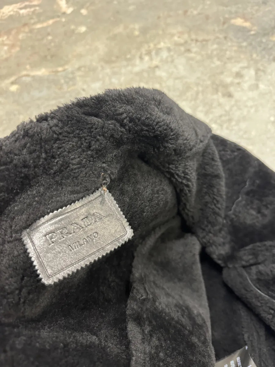 AW2013 Prada Pilot Bomber B3 Black Shearling Leather Jacket OueZrqp 7