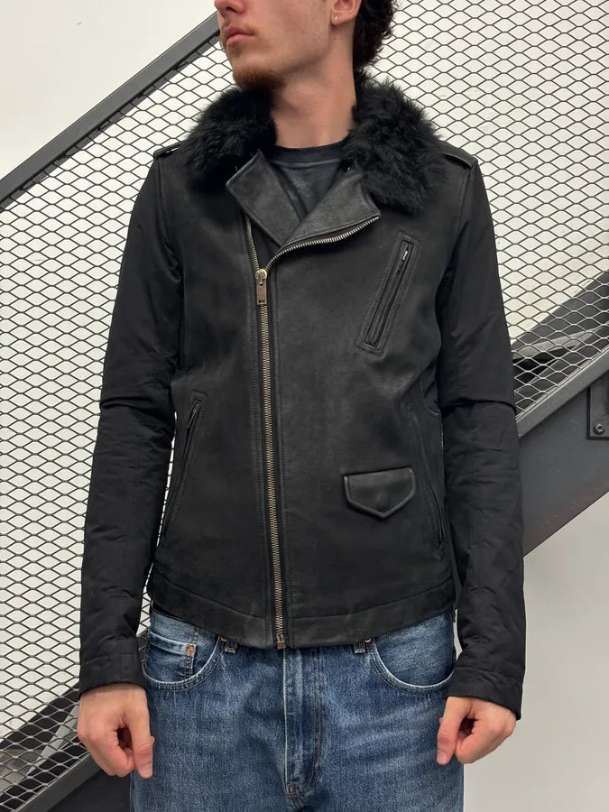 AW2013 Rick Owens Black Fur Hybrid Leather Jacket czgiBVn 1