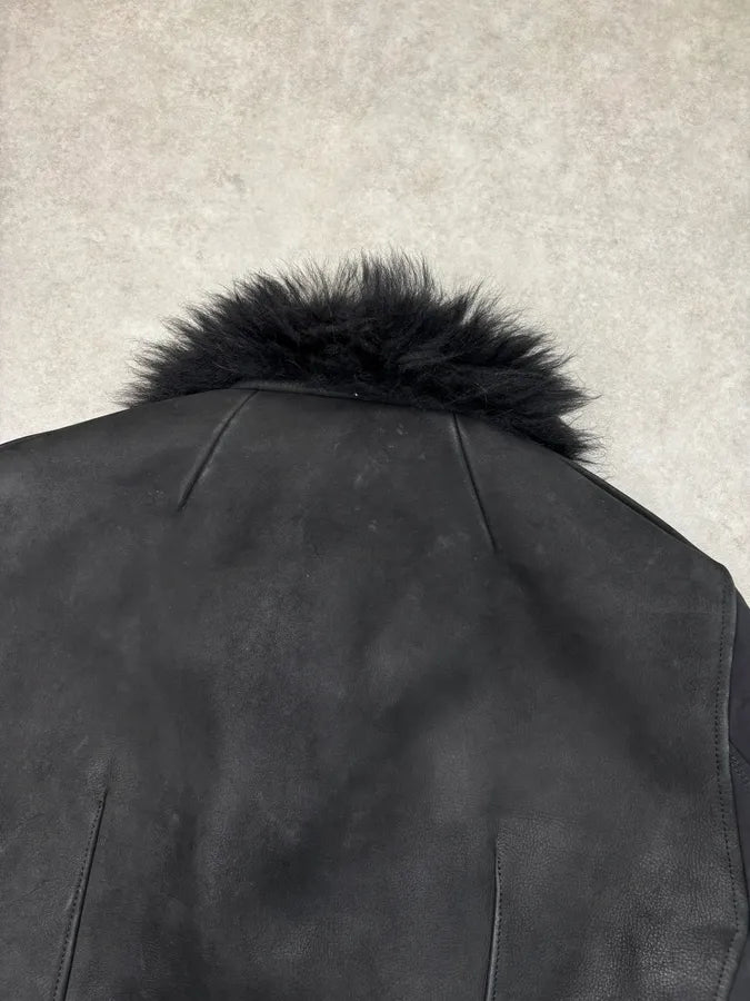 AW2013 Rick Owens Black Fur Hybrid Leather Jacket czgiBVn 6