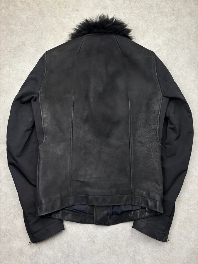 AW2013 Rick Owens Black Fur Hybrid Leather Jacket czgiBVn 5