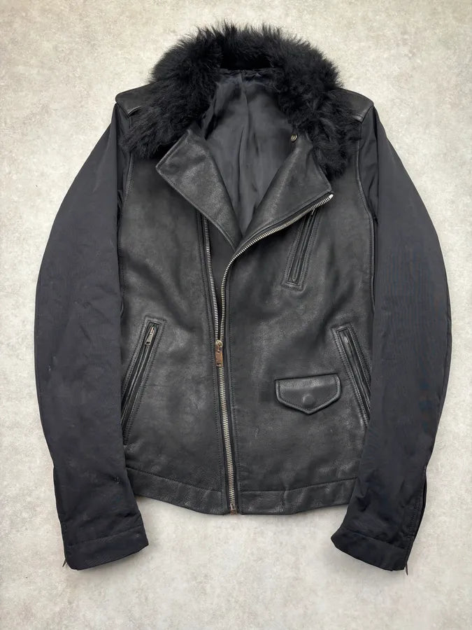 AW2013 Rick Owens Black Fur Hybrid Leather Jacket czgiBVn 3