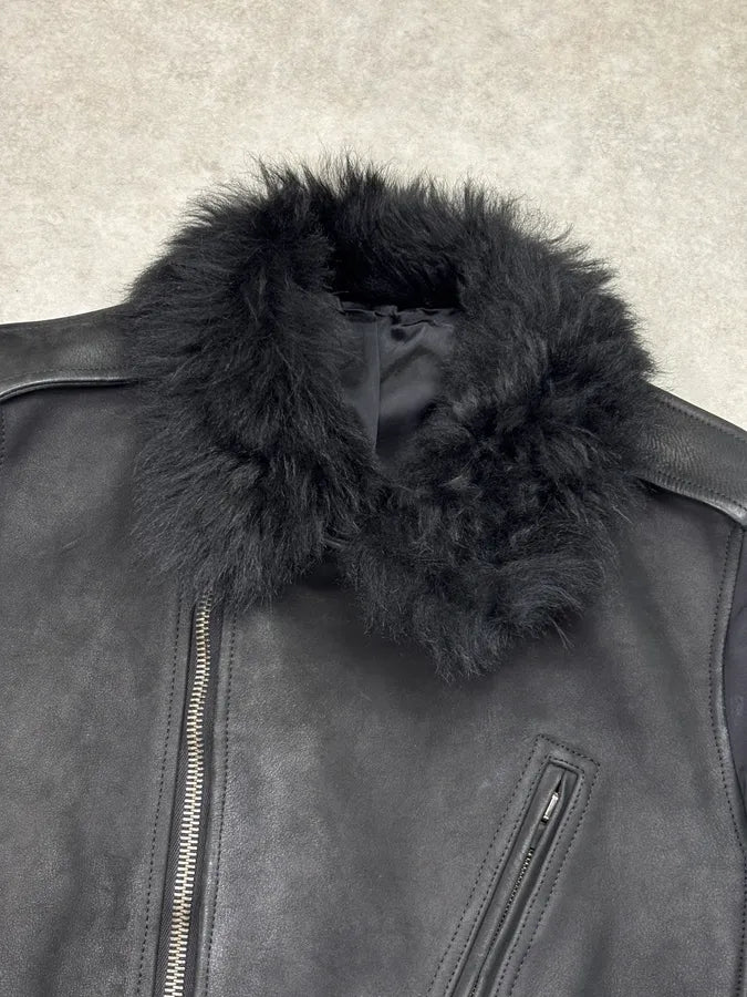 AW2013 Rick Owens Black Fur Hybrid Leather Jacket czgiBVn 4