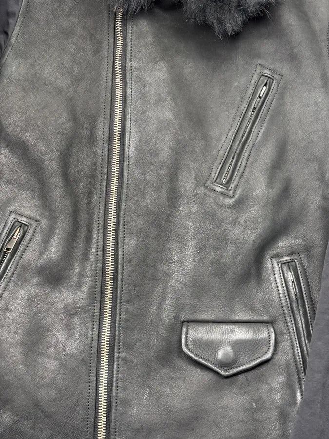 AW2013 Rick Owens Black Fur Hybrid Leather Jacket czgiBVn 10