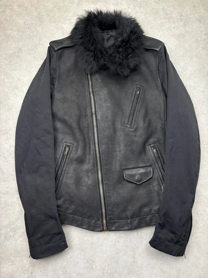 AW2013 Rick Owens Black Fur Hybrid Leather Jacket czgiBVn 0