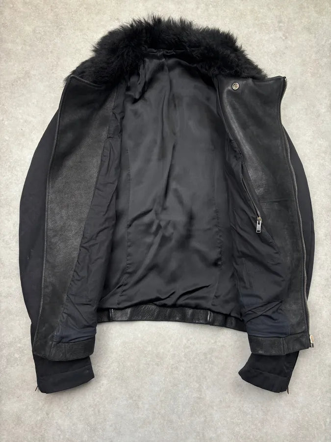AW2013 Rick Owens Black Fur Hybrid Leather Jacket czgiBVn 7