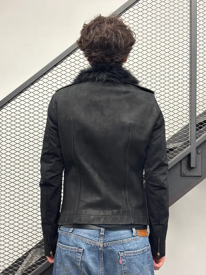 AW2013 Rick Owens Black Fur Hybrid Leather Jacket czgiBVn 2